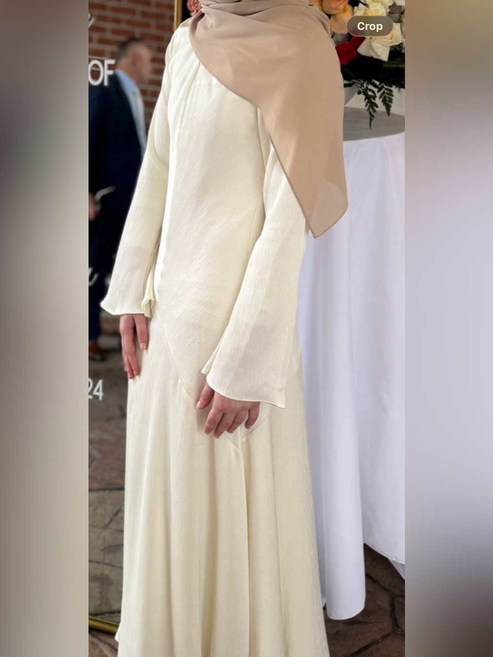 Modest Cream Maxi Dress with Flared Sleeves